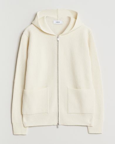 Lardini Wool/Cashmere Knitted Full Zip Hood White – White