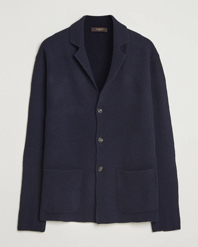 Zanone Rib Wool Cardigan Jacket Navy – Blue