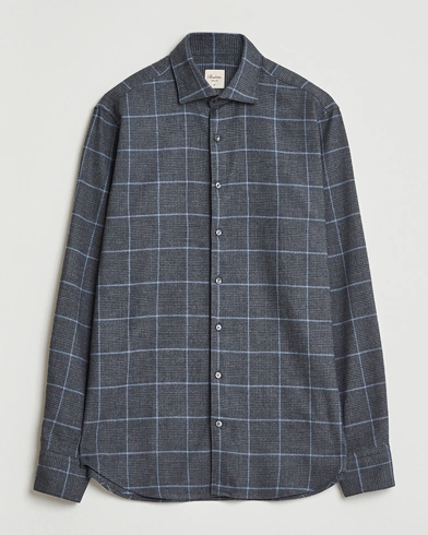 Stenströms Regular Fit Overcheck Flannel Shirt Dark Grey – Grey