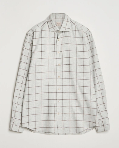 Stenströms Regular Fit Overcheck Flannel Shirt Light Grey – Grey