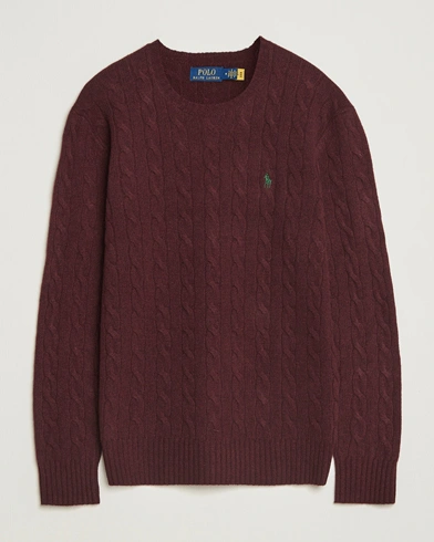 Polo Ralph Lauren Wool/Cashmere Cable Crew Neck Aged Wine Heather – Red
