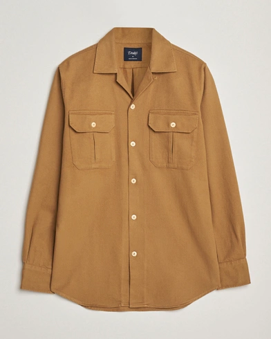 Drake's Brushed Twill Camp Collar Shirt Sand – Brown