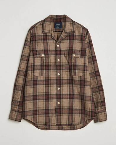 Drake's Wool Camp Collar Work Shirt Brown – Brown