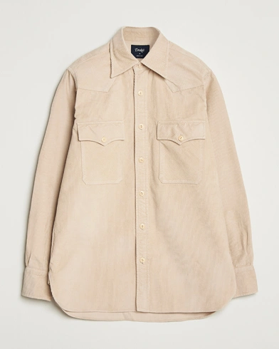 Drake's Fine Corduroy Work Shirt Ecru – Beige