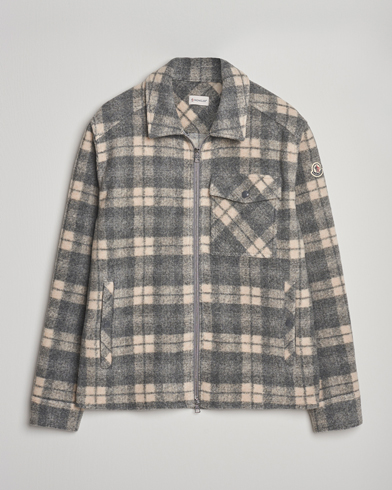 Moncler Wool Zip Overshirt Grey Check – Grey