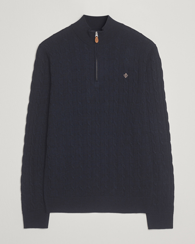 Morris Merino Cable Half Zip Navy – Blue