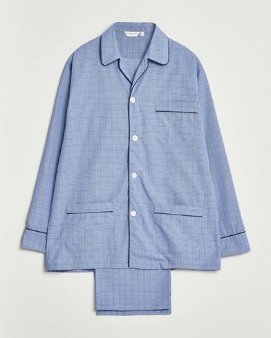 Derek Rose Piped Cotton Pyjama Set Light Blue – Blue