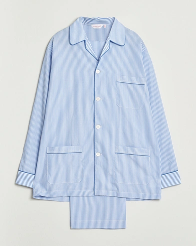 Derek Rose Striped Piped Cotton Pyjama Set Blue/White – Blue