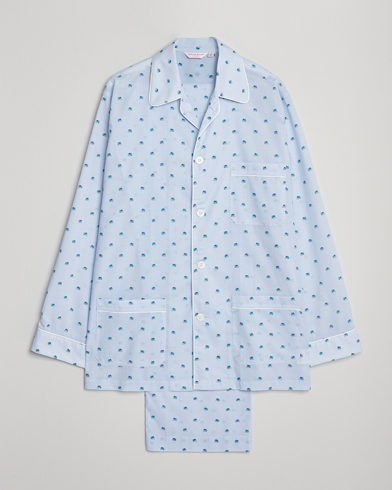 Derek Rose Printed Piped Cotton Pyjama Set Light Blue – Blue
