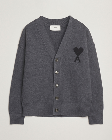 AMI Big Heart Logo Wool Knitted Cardigan Dark Grey – Grey