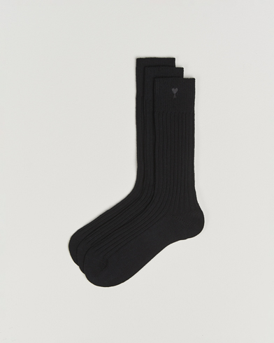 AMI 3-Pack Heart Logo Cotton Socks Black – Black