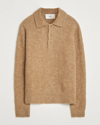 AMI Signature Alpaca Knitted Polo Camel – Beige