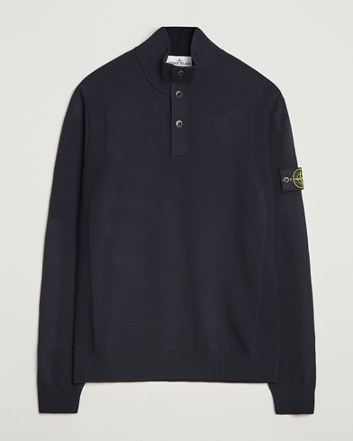 Stone Island Stretch Wool Knitted Half Button Jumper Navy – Blue