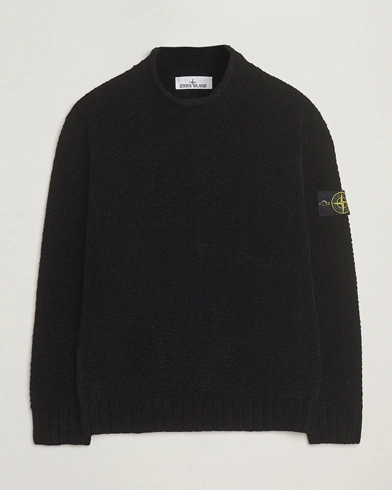 Stone Island Cotton Chenille Knitted Mock Neck Black – Black
