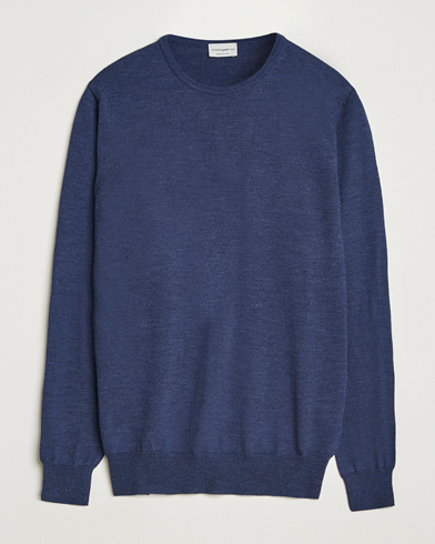 Morgano Extra Fine Merino Wool Crewneck Mid Blue – Blue