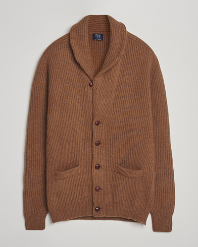 William Lockie Windsor Geelong Lambswool Shawl Cardigan Brown – Brown