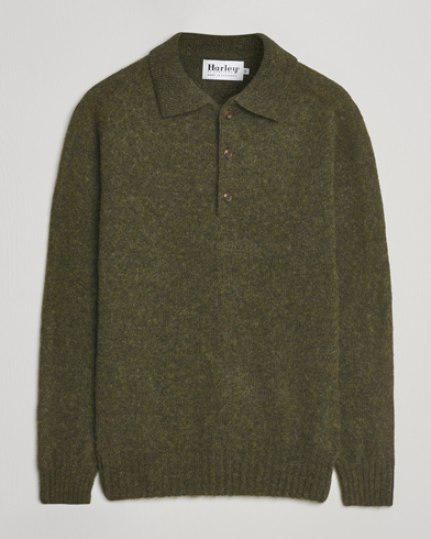 Harley Of Scotland Brushed Supersoft Lambswool Polo Scots Pine – Green
