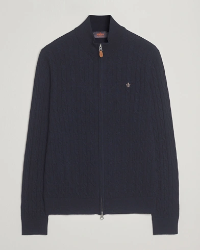 Morris Merino Cable Zip Cardigan Navy – Blue