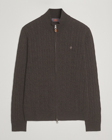 Morris Merino Cable Zip Cardigan Brown – Brown