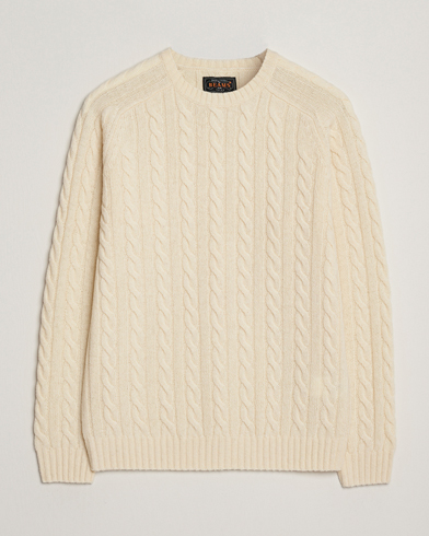 BEAMS PLUS Cable Crew Neck Sweater Off White – White
