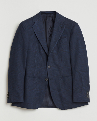 Caruso Aida Brushed Cotton Blazer Navy Check – Blue