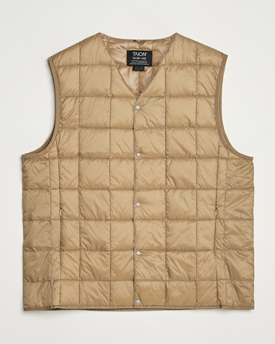 TAION V-Neck Lightweight Down Vest Greige – Beige