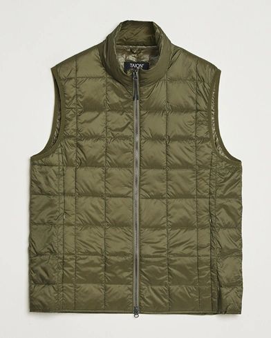 TAION High Neck Full Zip Lightweight Down Vest Dark Olive – Green