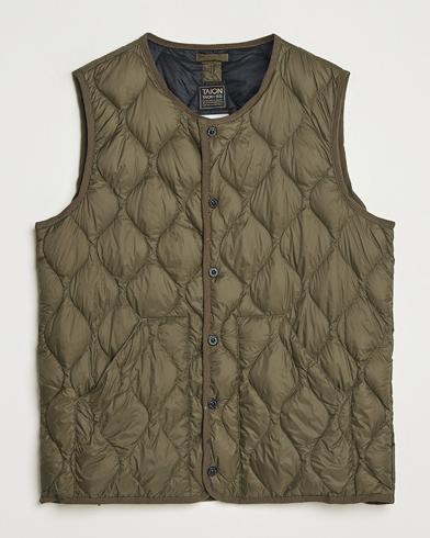 TAION Military Crew Neck Down Vest Dark Olive – Green
