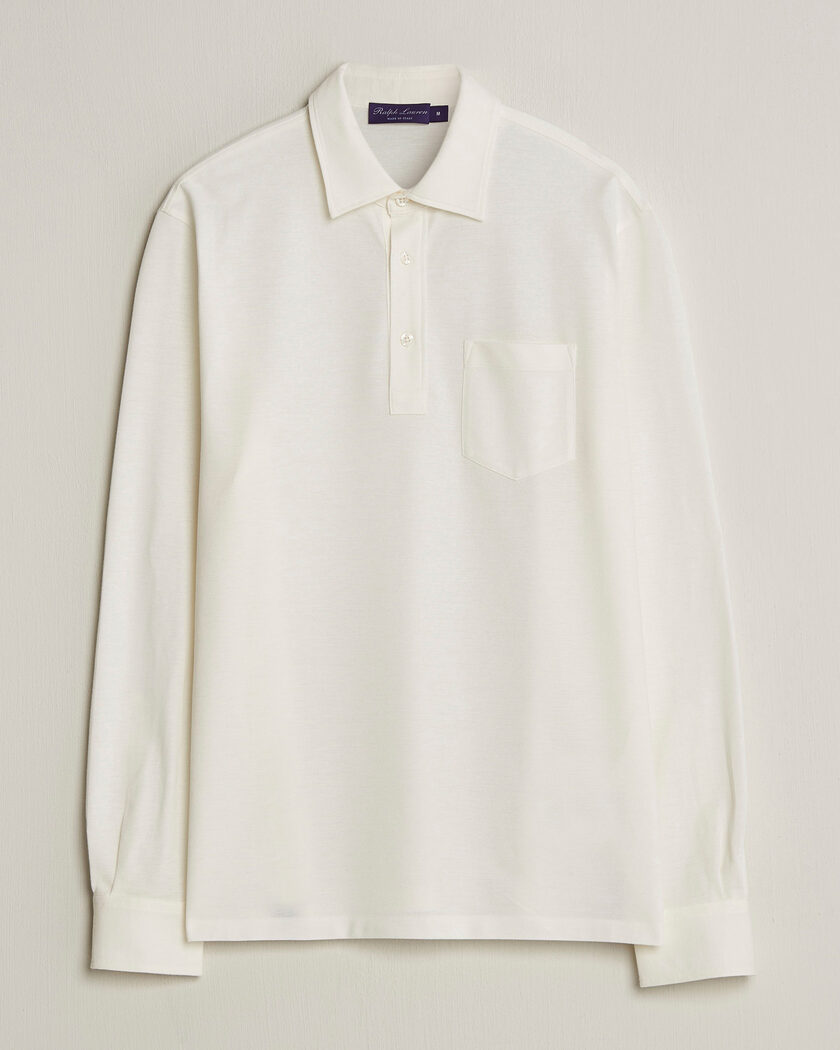 Ralph Lauren Purple Label Cotton/Cashmere Long Sleeve Polo Off White – White