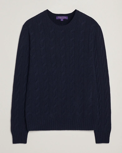 Ralph Lauren Purple Label Cashmere Cable Sweater Chairman Navy – Blue