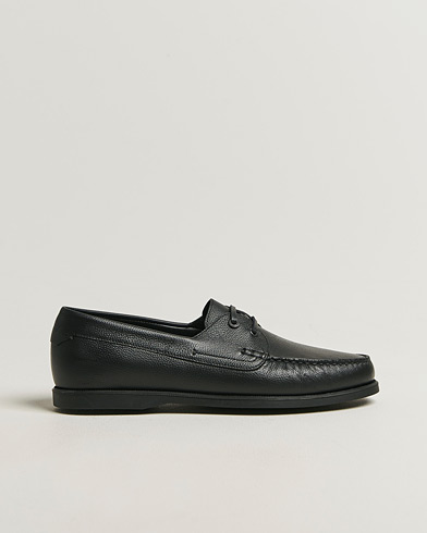 Brioni Grain Leather Boat Shoes Black Calf – Black