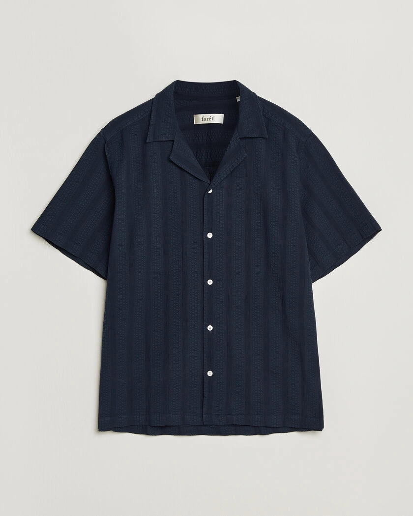 Forét Peer Jacquard Stripe Regular Fit SS Shirt Navy – Blue