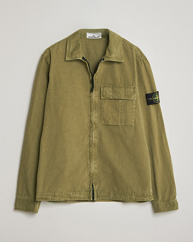 Stone Island Brushed Cotton Canvas Zip Overshirt Military Green – Green