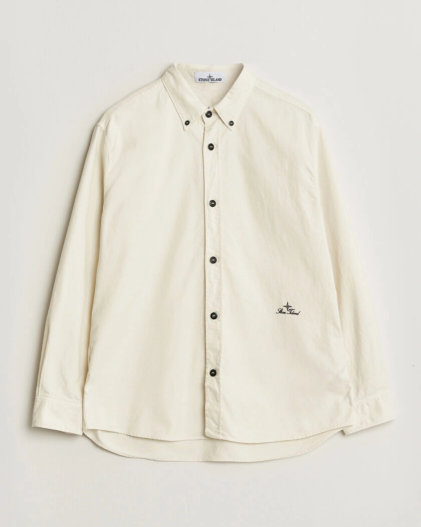 Stone Island Organic Cotton Oxford Shirt Ivory – White
