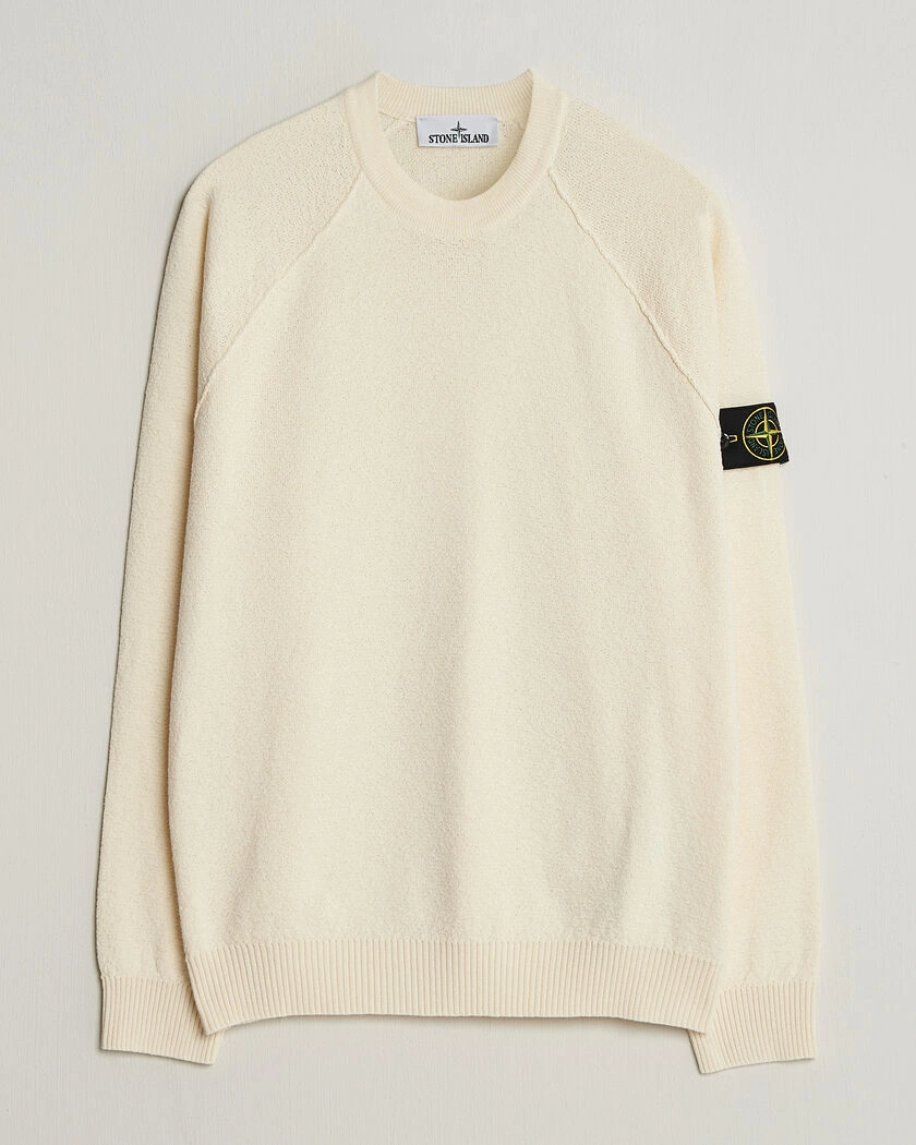 Stone Island Raw Hand Organic Cotton Crewneck Ivory – White