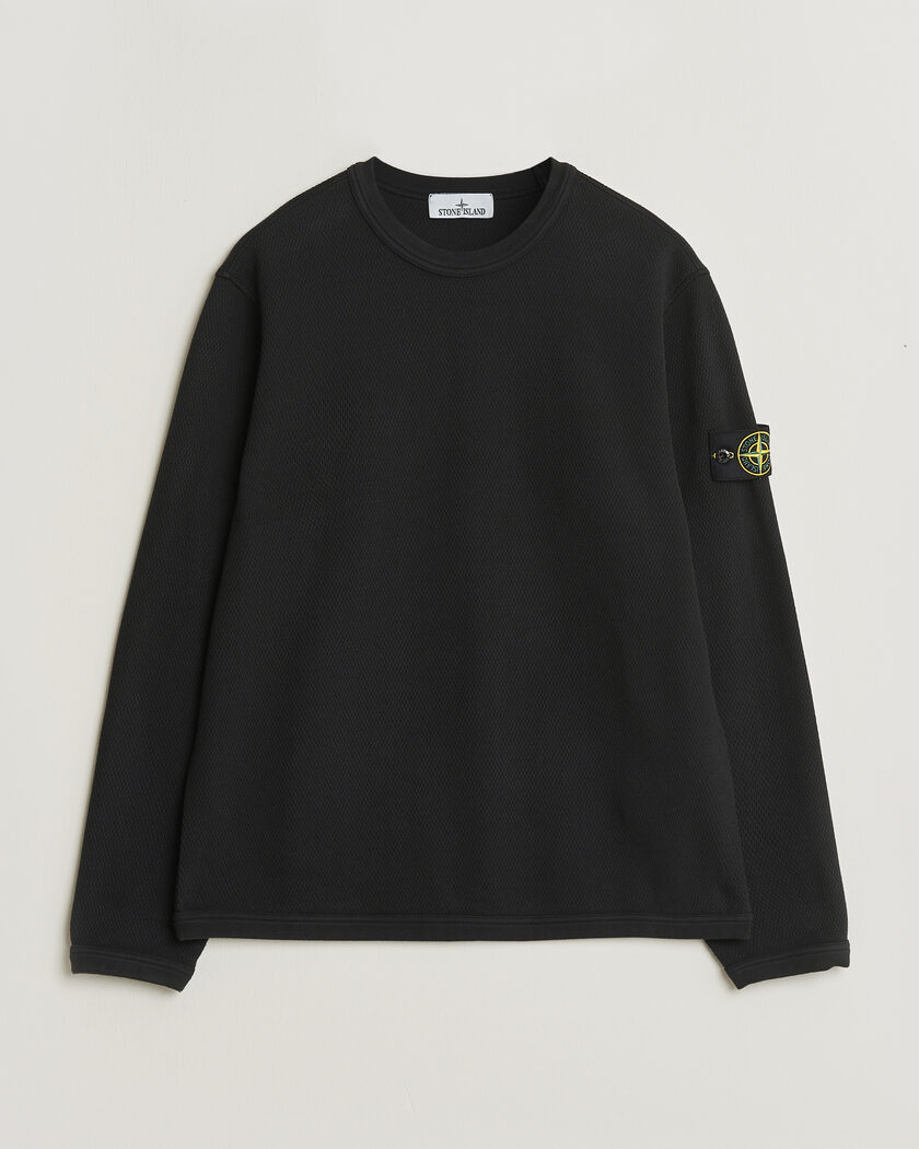 Stone Island Mesh Stitch Organic Cotton Fleece Crewneck Black – Black