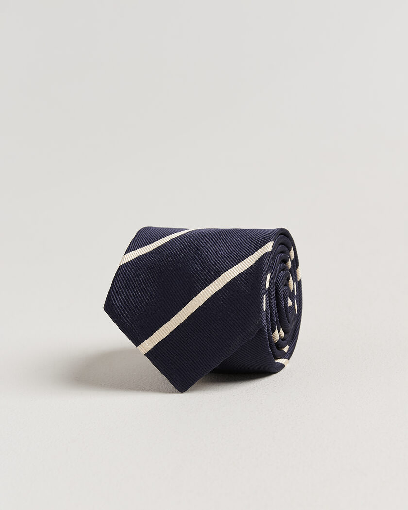Finamore Napoli Regimental Stripe Silk Tie Navy/White – Blue