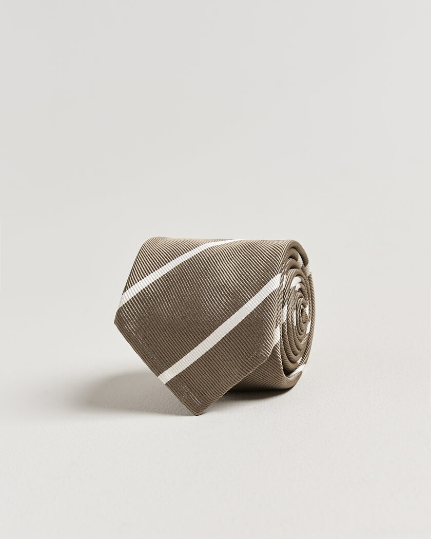 Finamore Napoli Regimental Stripe Silk Tie Olive/White – Green