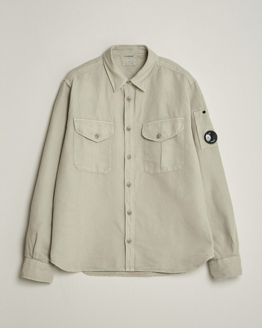 C.P. Company Cotton/Linen Pocket Shirt Light Grey – Grey