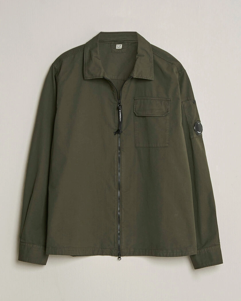 C.P. Company Garment Dyed Gabardine Zip Overshirt Dark Green – Green
