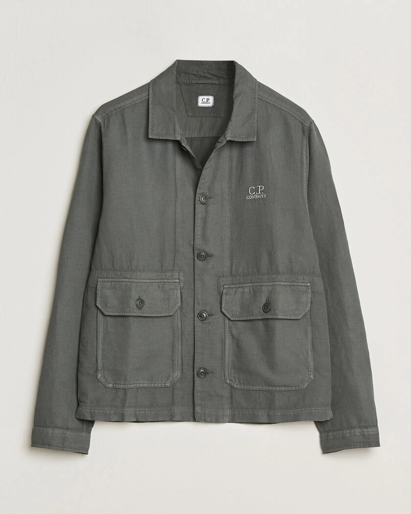 C.P. Company Broken Twill Linen/Cotton Overshirt Olive – Green