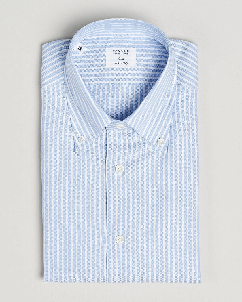 Mazzarelli Soft Oxford Button Down Shirt Light Blue Stripe – Blue