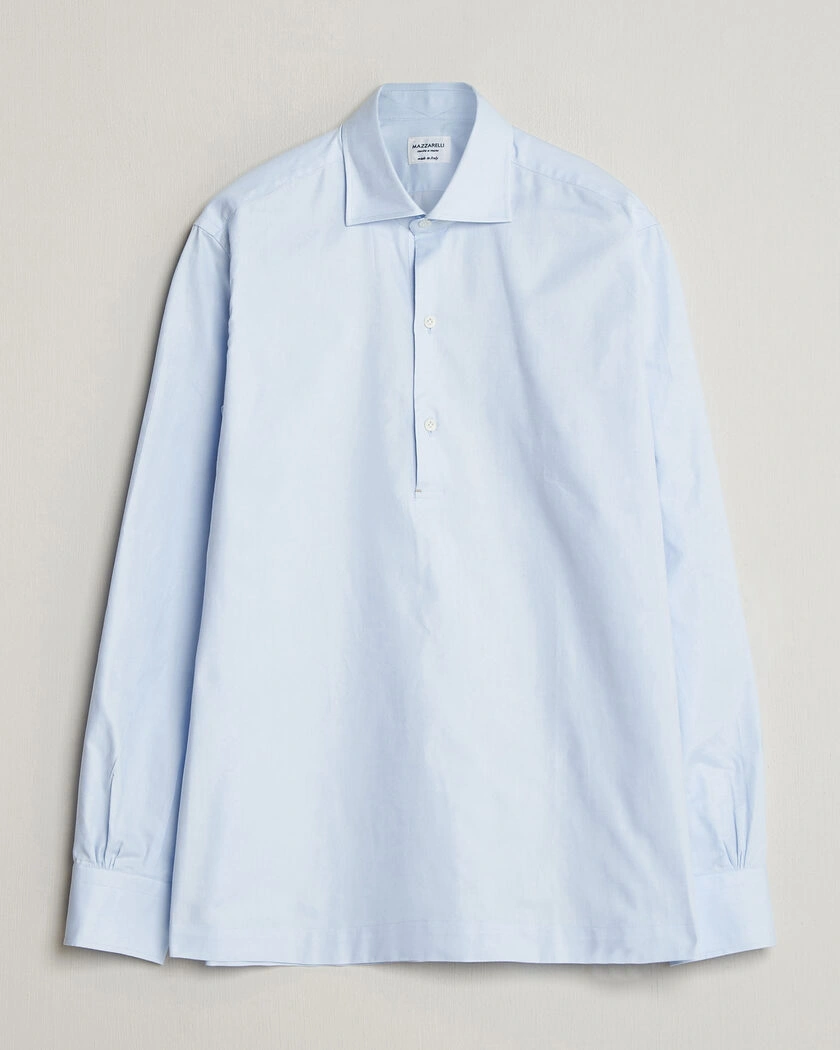 Mazzarelli Soft Oxford Popover Shirt Light Blue – Blue
