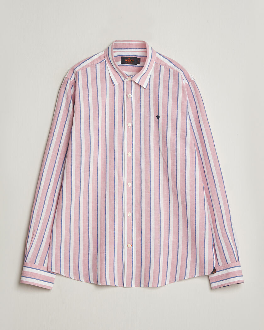 Morris Douglas Linen Striped Shirt Red/White – Blue