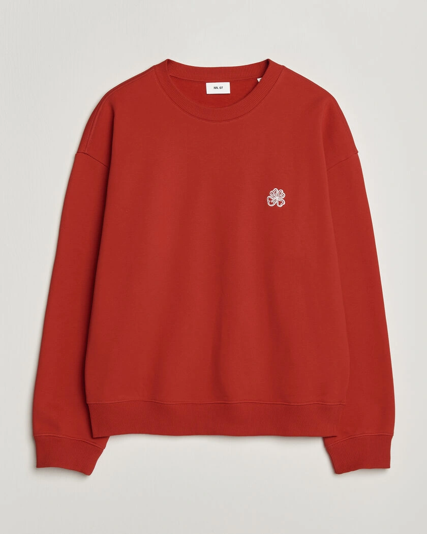 NN07 David Embroidered Crew Neck Sweatshirt Chili Red – Red