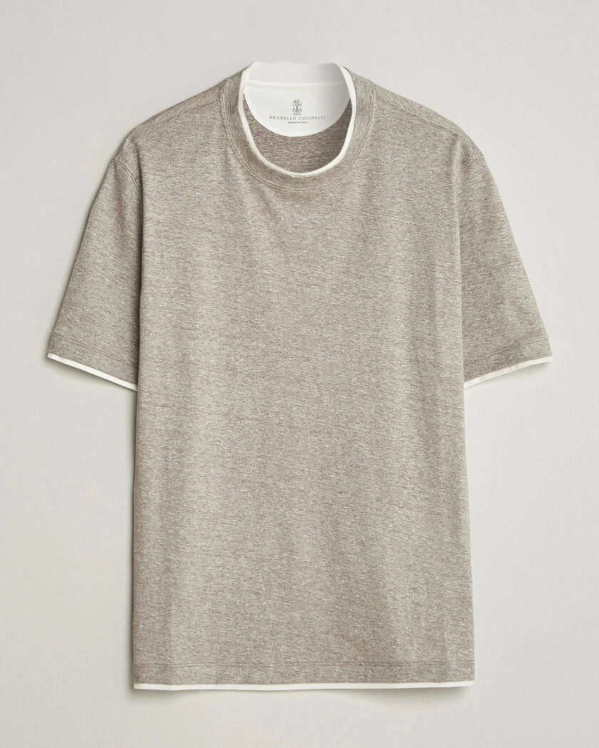 Brunello Cucinelli Double Collar Linen T-Shirt Brown – Brown