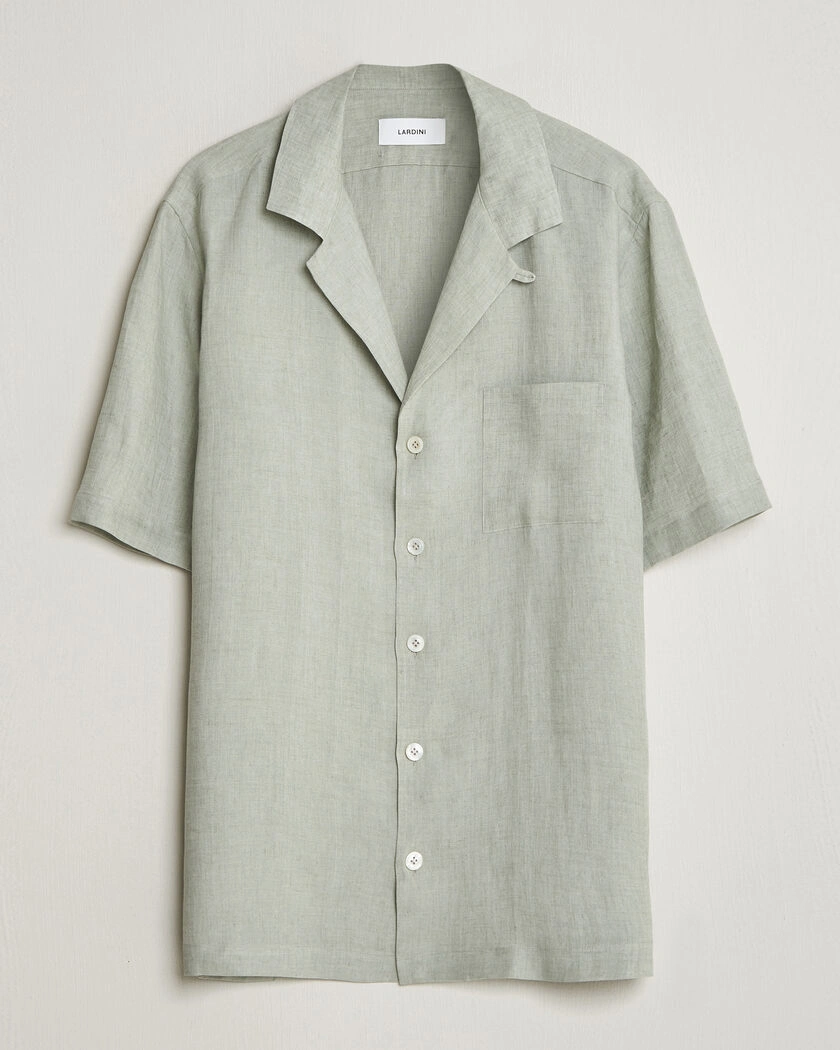 Lardini Klop Short Sleeve Linen Resort Shirt Light Green – Green