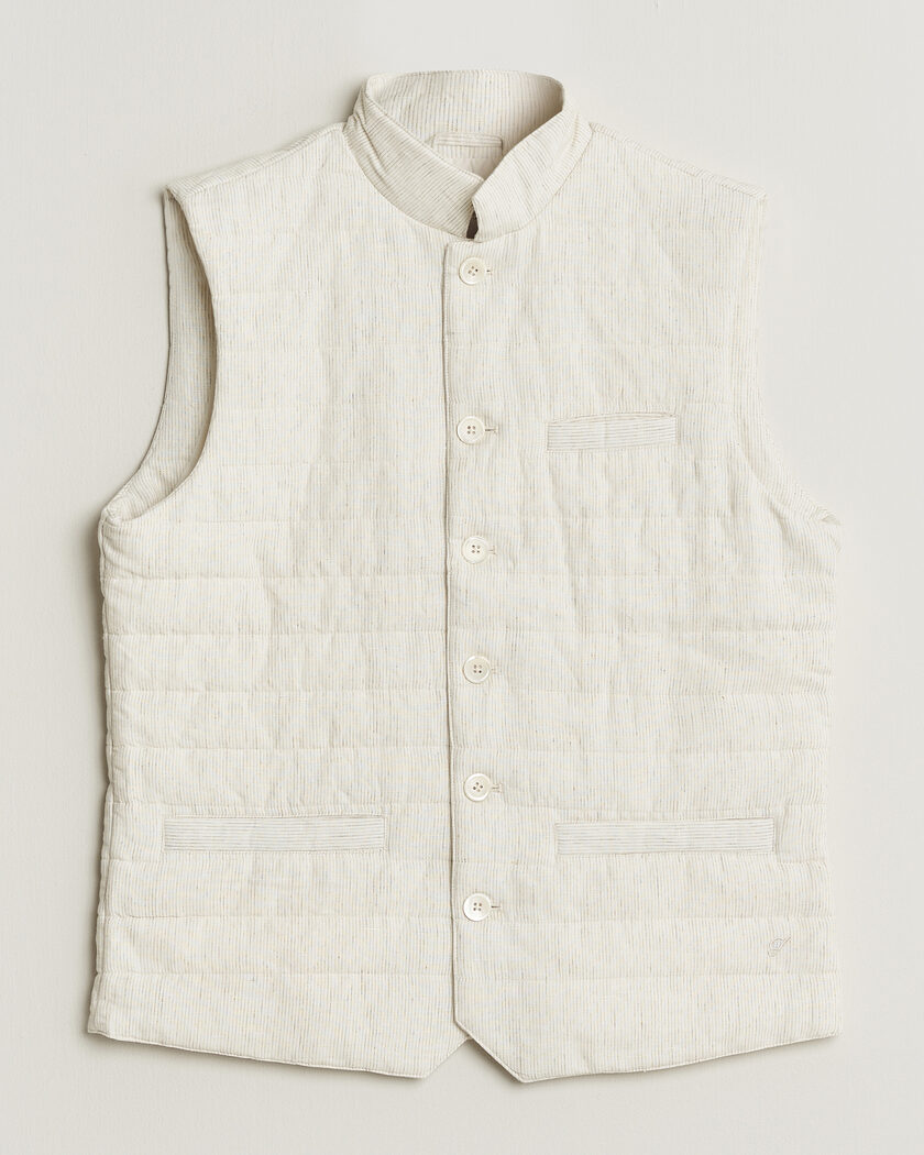 Stenströms Mid Layer Pin Stripe Linen Vest Off White – White