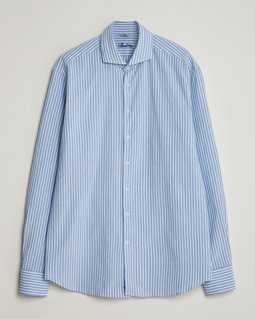 Stenströms Regular Fit Striped Seersucker Shirt Blue – Blue