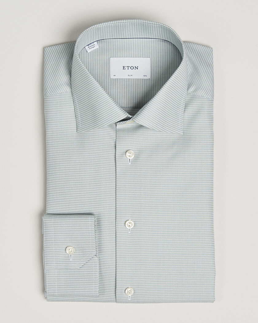 Eton Slim Fit Signature Twill Houndstooth Shirt Light Green – Green